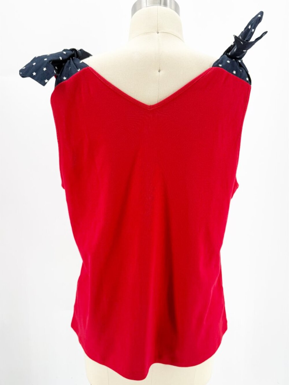 Tommy Hilfiger Red V-Neck Tank w/ Navy Star Print Bow Detail XL - Picture 4 of 11
